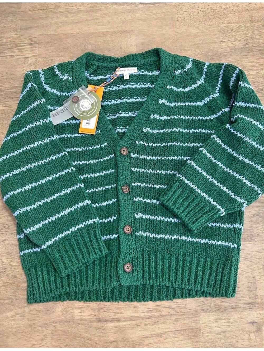 The Sunday Collective NWT 6-7 Year blue stripped chunky cardigan
